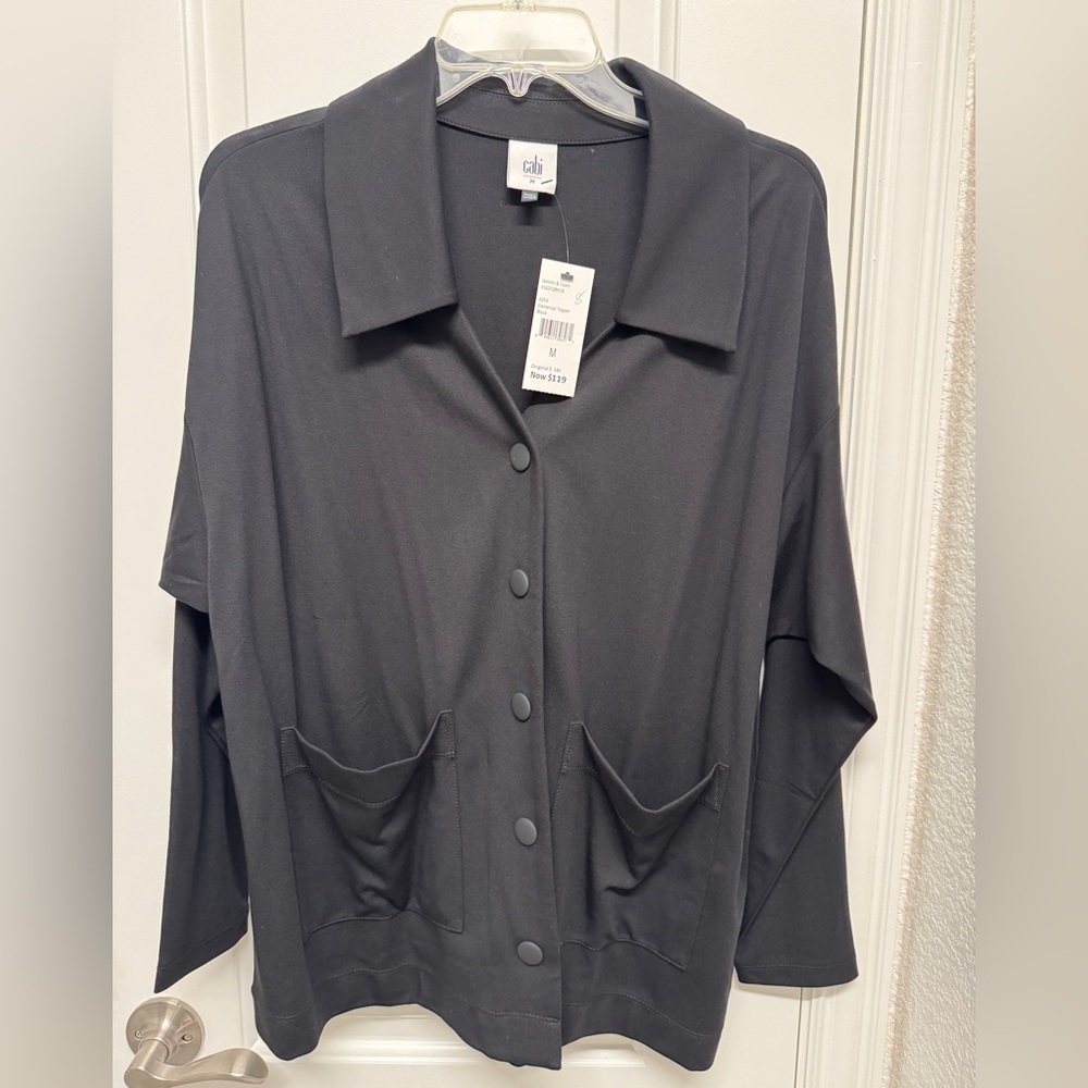 CAbi Gray Boxy Button Down Shirt with Notched Collar